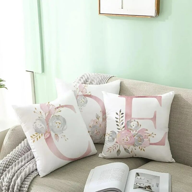 Capa de almofada com letra rosa para decoração, fronha decorativa para sala de estar e sofá