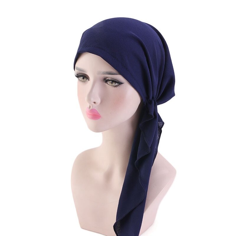 African Muslim Women's Headscarf Europe and America Sunscreen Breathable Pure Color Ribbon Polyester Headscarf Hat Scarf