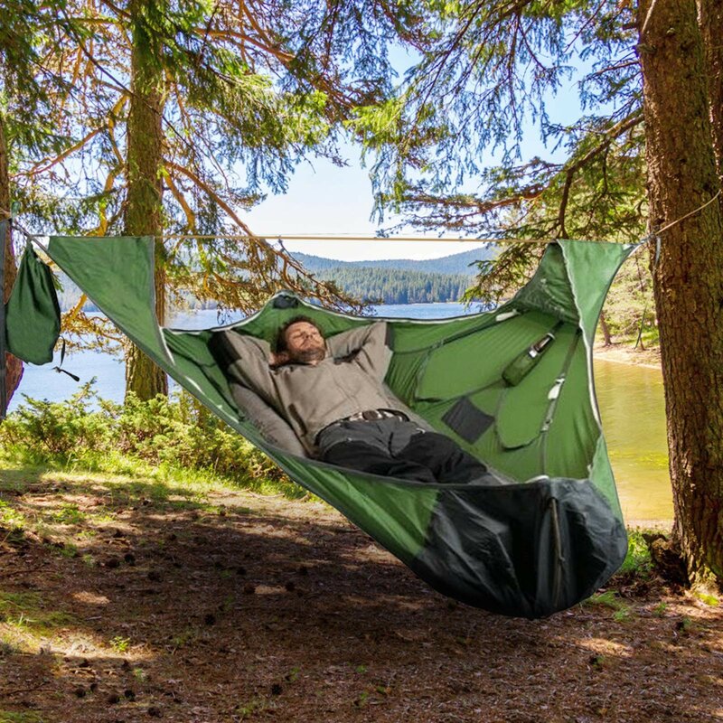 Kit de suspensão da barraca da rede do sono liso ao ar livre acampamento rede de acampamento berço acampamento rede com chuva fly & bug rede rede correias