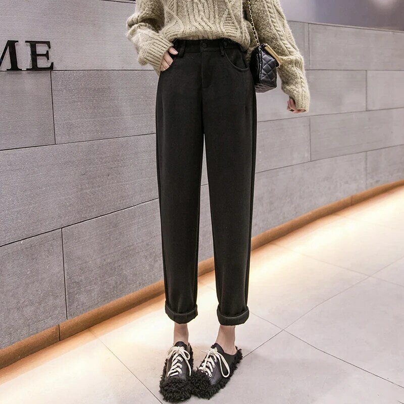 Nine-Point Pants Women Autumn Winter black Oatmeal New Women's Pants Casual Loose Solid Color Harlan Pants Women Clothing 288A