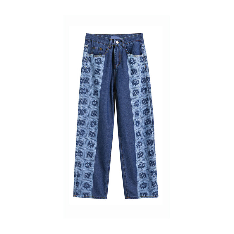 Harajpoo Man Jeans 2021 Nieuwe Lente Herfst Koreaanse Ins Mode Straight Losse Cropped Wijde Pijpen Trendy Stiksels Mannelijke Broek