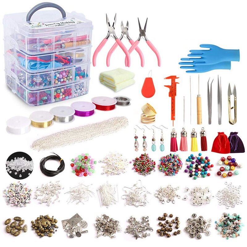 Kit de fabricación de joyería, suministros de joyería incluye cuentas de joyería, abalorios, hallazgos, cuentas de alambre para pulsera, collar, pendientes