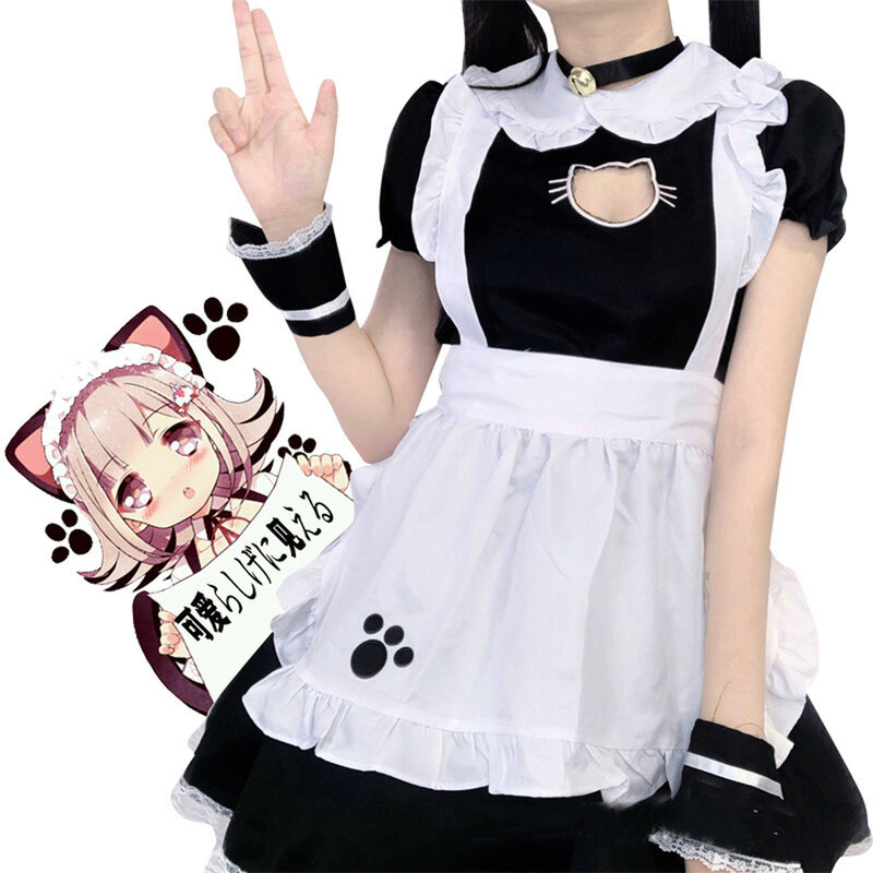 Vrouwen Maid Outfit Lolita Dress Leuke Горничная Anime Zwart Wit Schort Cosplay Maid Jurk Mannen Uniform Cafe Kostuum Mucama
