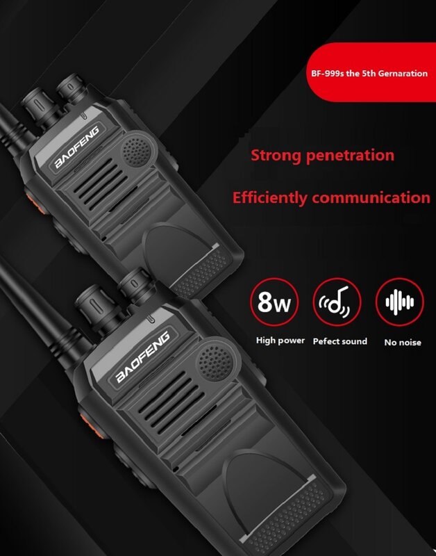 2pcs baofeng BF-999S rádio bidirecional walkie talkie 8w/4800mah rádio cb fm transceptor walkie-talkie