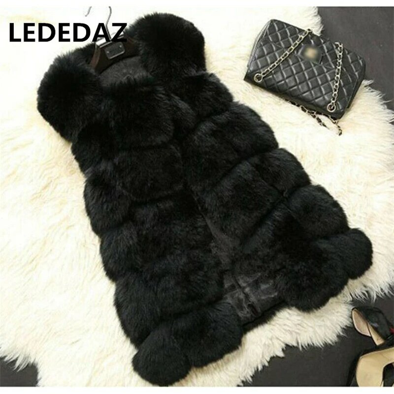 Elegant Medium Long Women's Faux Fur Vest 2021 High Quality Fashion Warm Winter Artificial Fox Fur Vest  Fake Fur Jacket & Coat