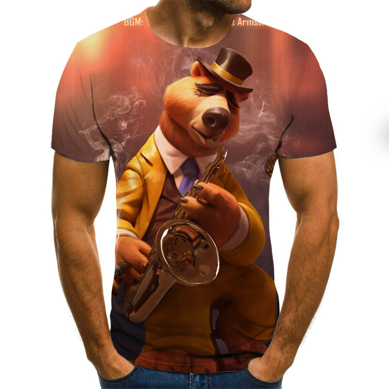 Camiseta con estampado de dibujos animados para hombre, camisa informal de cuello redondo con estampado de dibujos animados en 3D, ropa de calle de talla grande, 2020