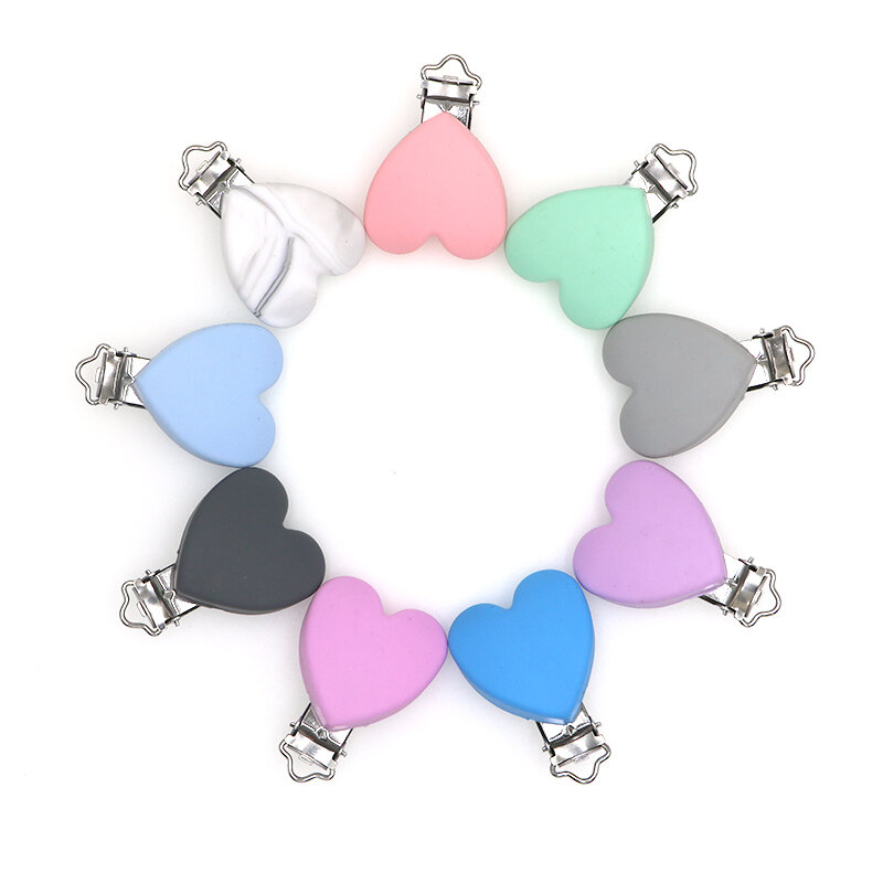 Kovict  3pcs Heart Shaped Pacifier Clips Silicone Baby Nippe Holder Clip Non-toxic Nipple Clasps Pacifier Chain Silicone Rodent