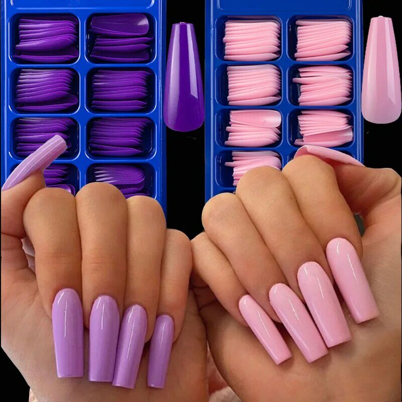 100 pieces of blister small blue box candy color ballet full fake nails color solid color red blue pink purple yellow fake nails