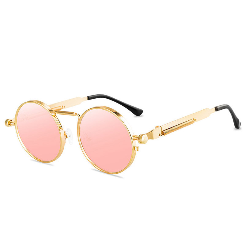 패션 라운드 스팀펑크 선글라스 브랜드 디자인 남성 여성 빈티지 금속 펑크 태양 안경, UV400 음영 안경