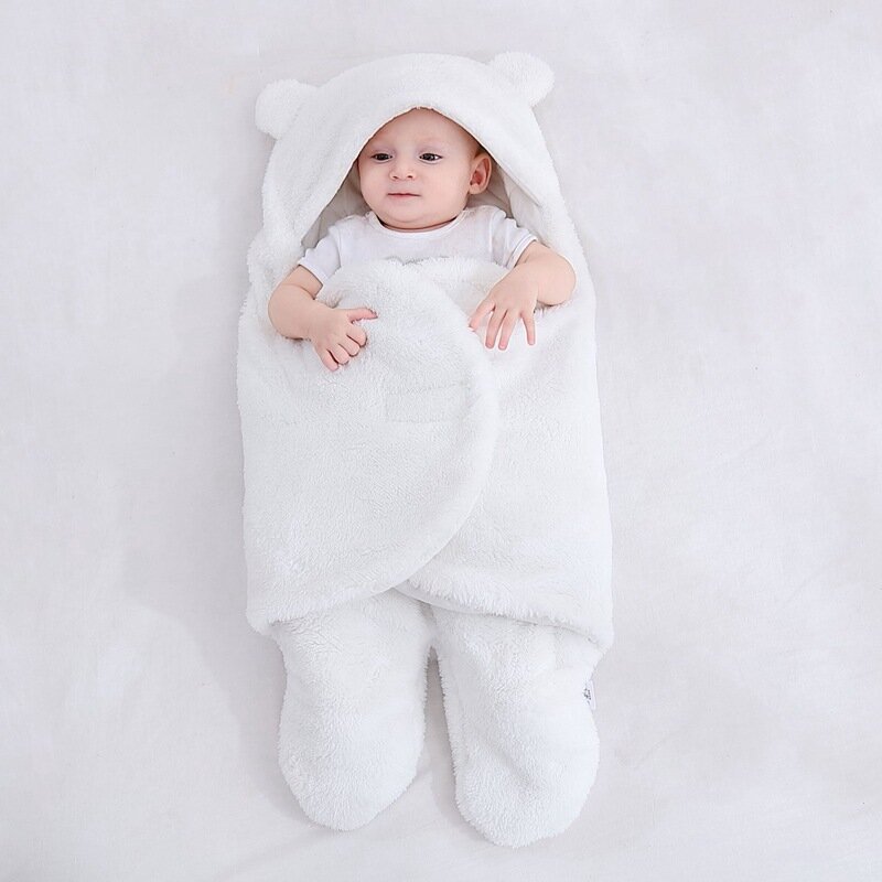Cute Newborn Baby Boys Girls Blankets Plush Swaddle Wrap Ultra-Soft Fluffy Fleece Sleeping Bag Cotton Soft Bedding Set