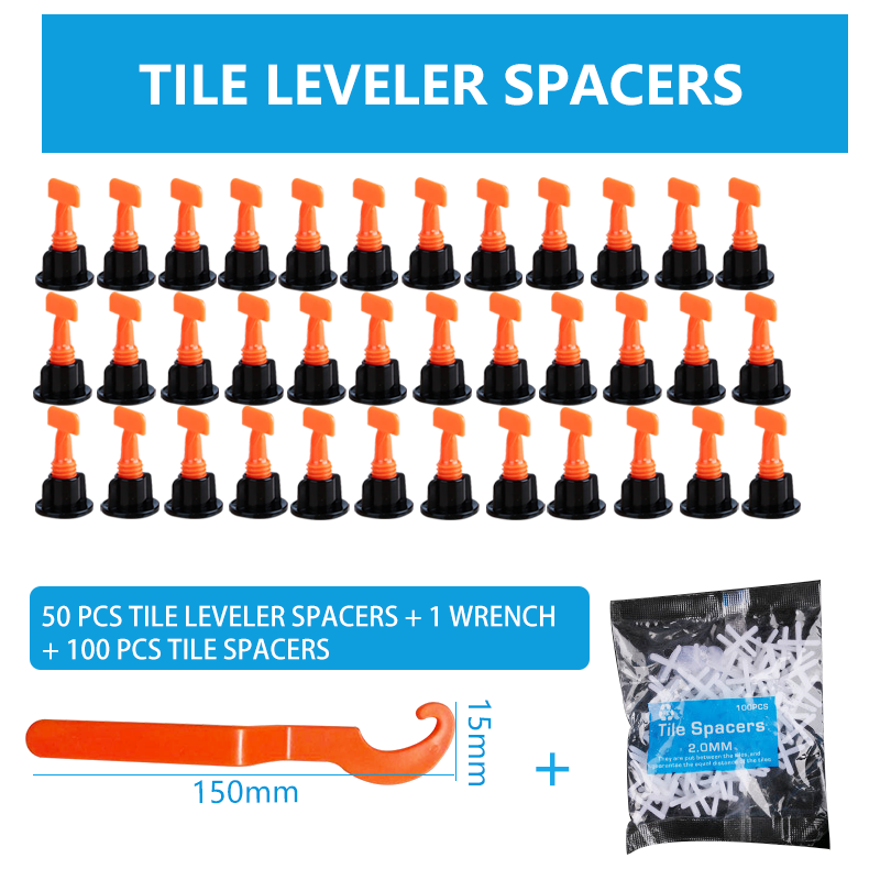 50 Pcs Tile Menyamaratakan Spacer dan 500 Buah 2 Mm Tile Spacer, Meratakan Sistem dengan Khusus Kunci Pas dapat Digunakan Kembali Spacer Lantai Tingkat Ti