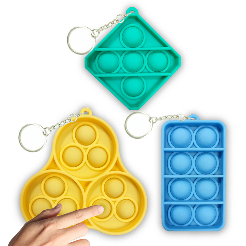 3 Pak Set Mainan Fidget Pop Dorong Mini Sederhana Lesung Pipi Sensorik Gelembung Gantungan Kunci Murah Bungkus Pop Alat Pereda Stres untuk Autisme