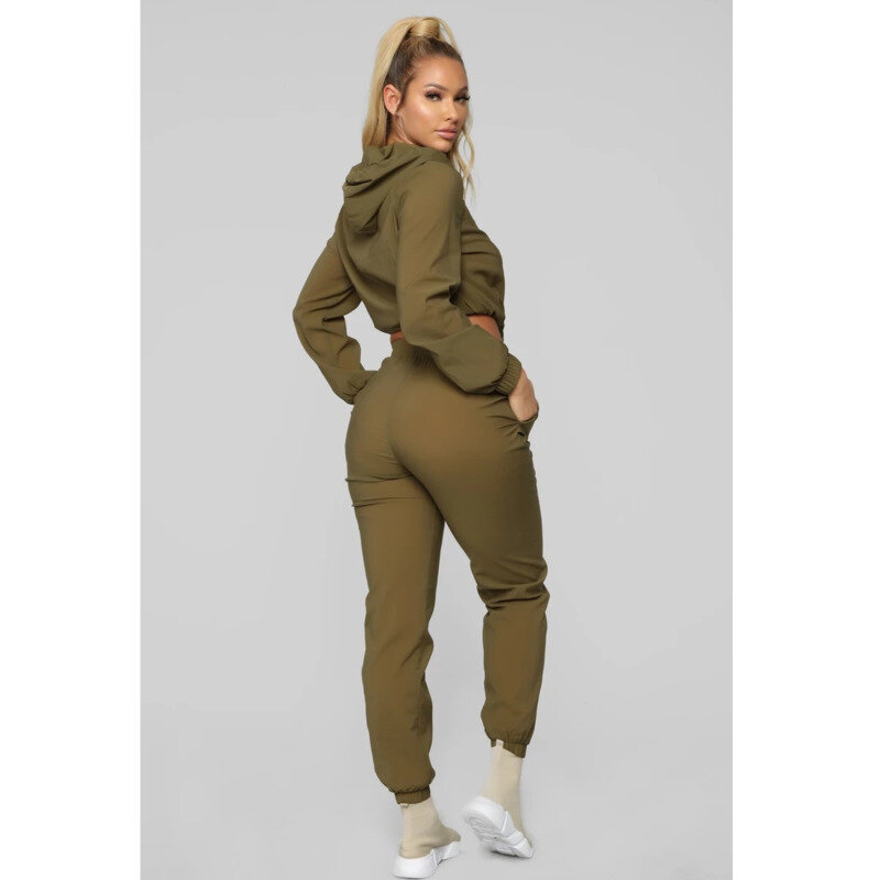Women 2 Piece Hooded  Drawstring Tracksuit And Pants Solid Color  Autumn Winter Outfits Casual Sports Two Piece Set   En*