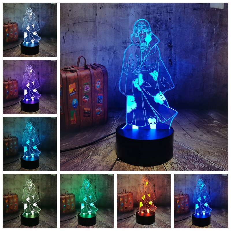 Ночсветильник в стиле аниме Наруто Модель Учиха Итачи 3D светодиодсветодиодный иллюзионная настольная лампа Deak 7 меняющихся цветов домашни...