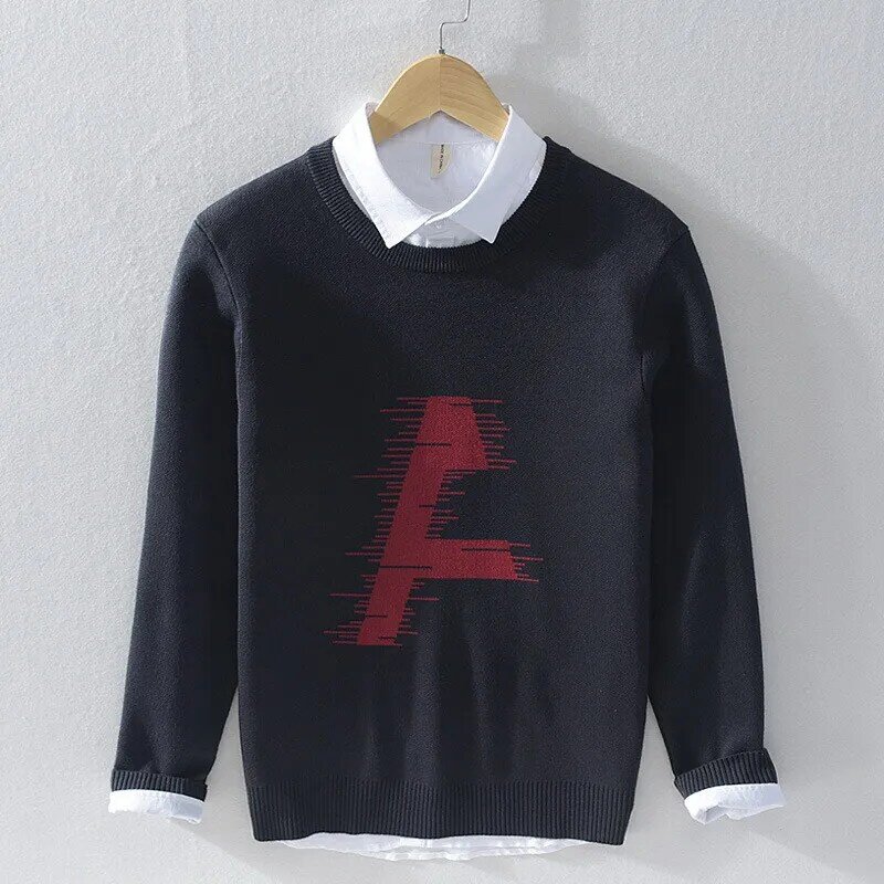 Men's O-Neck Winter Sweater Pure Color Business-casual Knit Pullovers Clothes 20102