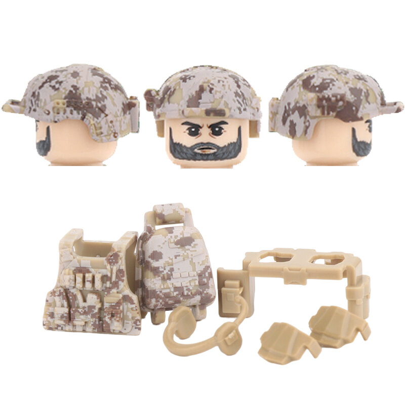Military Army US Desert Assault Special Forces Helmet Building Blocks Camouflage Soldiers Figures Vest Equipment Part Bricks Toy