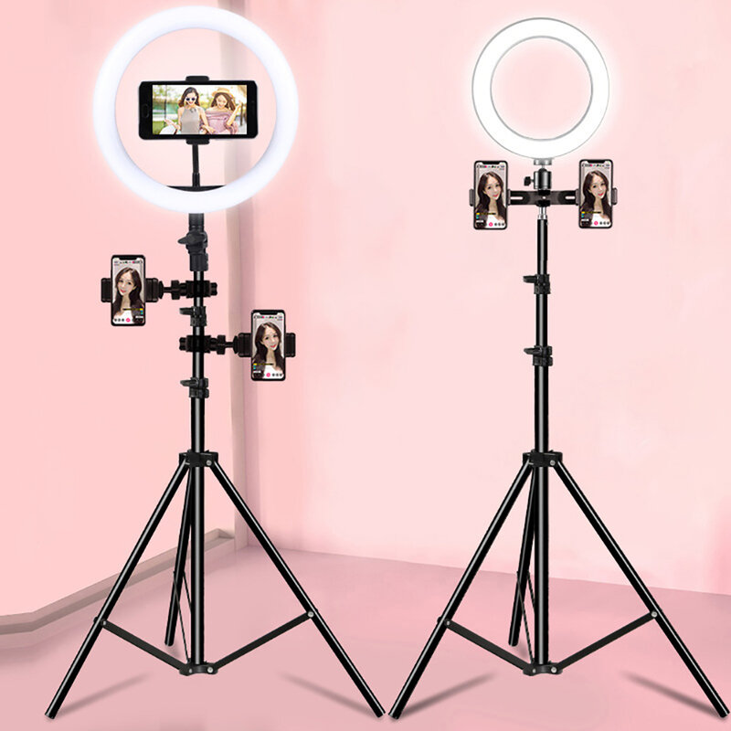 新 5 ワット/12 ワットポータブル炭素鋼ユニバーサルラウンド usb 充電 led リング補助光ライブビデオ selfie ランプ三脚スタンドブラケット