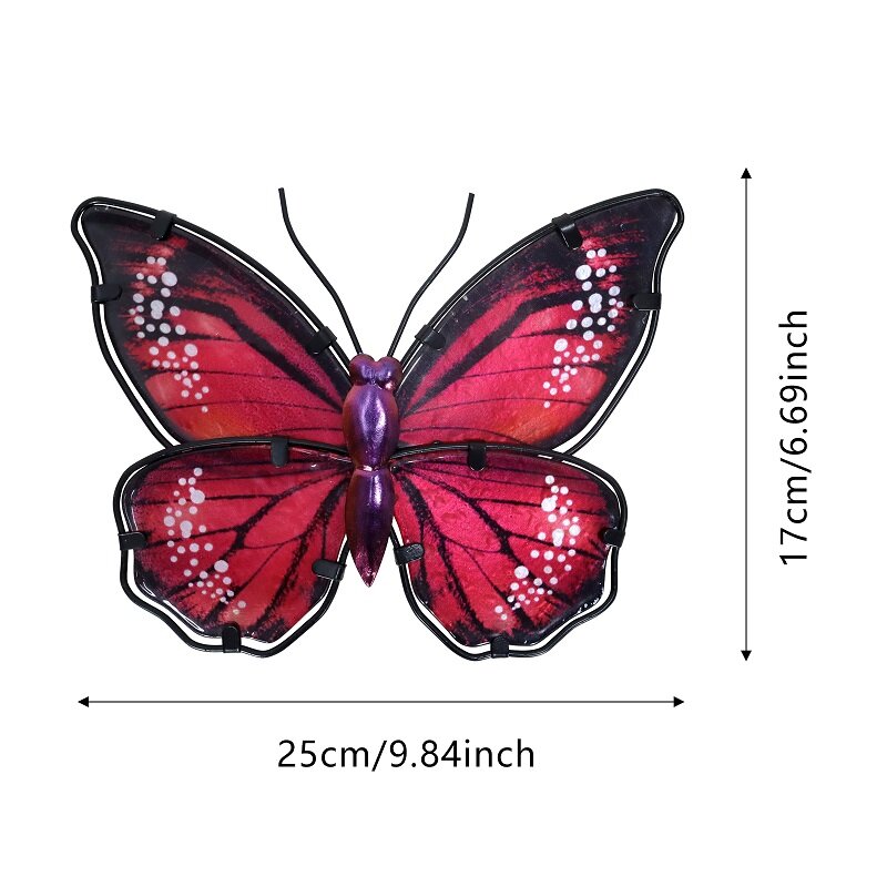 Red Metal Butterfly Wall Art for Home and Garden Exterior Decoration Miniaturas Animal Outdoor Statues and Sculptures for Yard