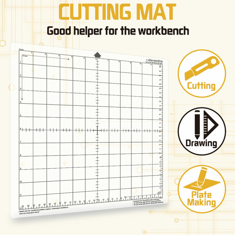 Alizeo Cutting Mat for Silhouette Cameo 3/2/1 [Standard-grip,12x12 Inch] Adhesive&Sticky Non-slip Flexible Gridded Cut Mats