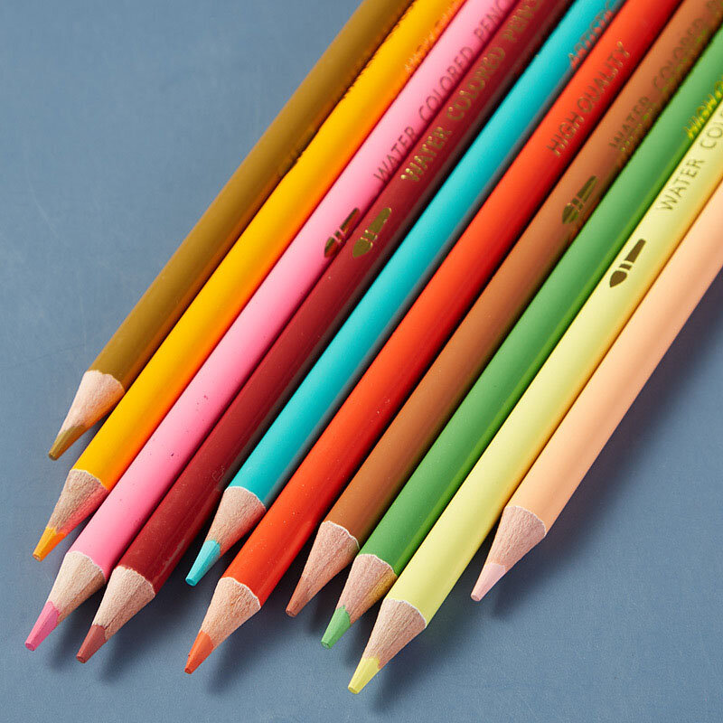 Juego de lápices de colores profesionales solubles en agua, lápices de colores de dibujo de acuarela de madera para pintar, suministros escolares pintados a mano, 24 unidades