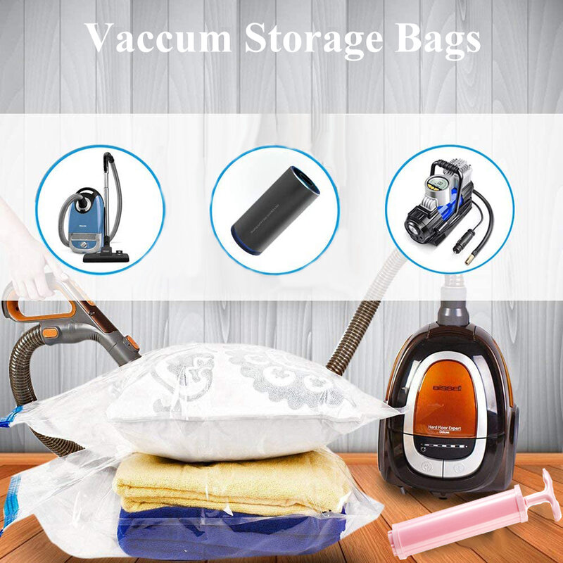 Durable Vacuum Storage Bags For Clothes Pillows Bedding Blanket More Space Save Compression Travel Hand Pump Seal Zipper