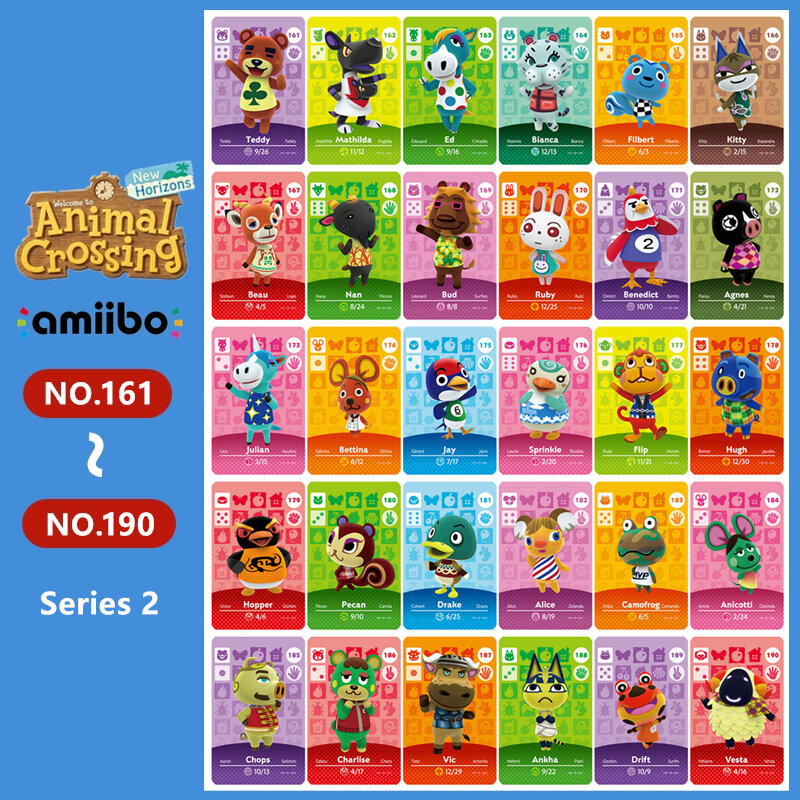 Animal Croxxing NO.161 ~ 190 Card NS gioco NFC Tag Ntag215 serie 2 per NS Switch 3DS