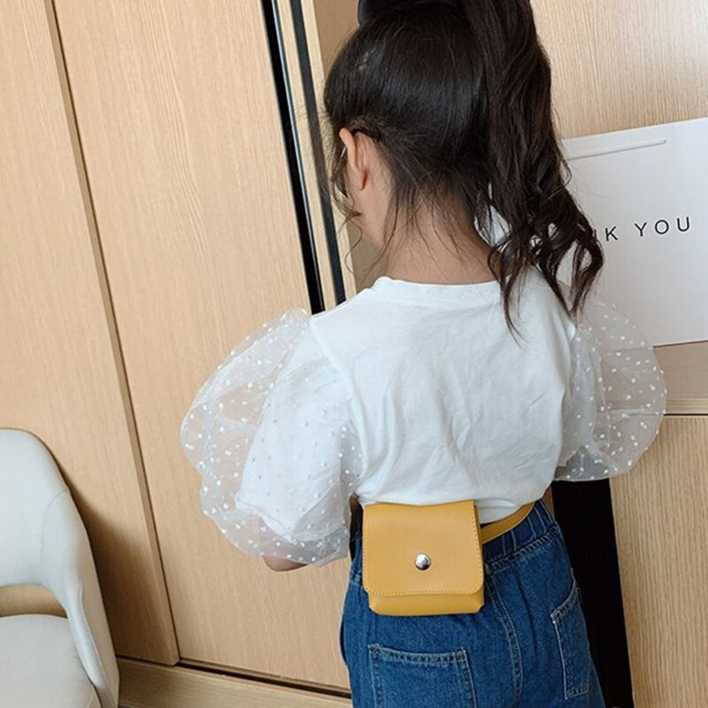 Mini riñonera de cuero PU para niños pequeños, bolso de pecho cruzado con cinturón cuadrado, bolsa de viaje Simple, Color sólido