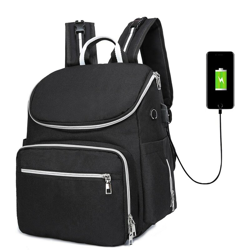 Grand sac à couches pour maman USB | Avec écouteurs USB, sac à dos de voyage, sac à couches pour maman