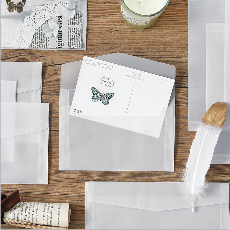 10 Stks/partij Semi-Transparante Zwavelzuur Papieren Envelop Doorschijnend Papier Enveloppen Set Vintage Bruiloft Invitationgift Verpakking
