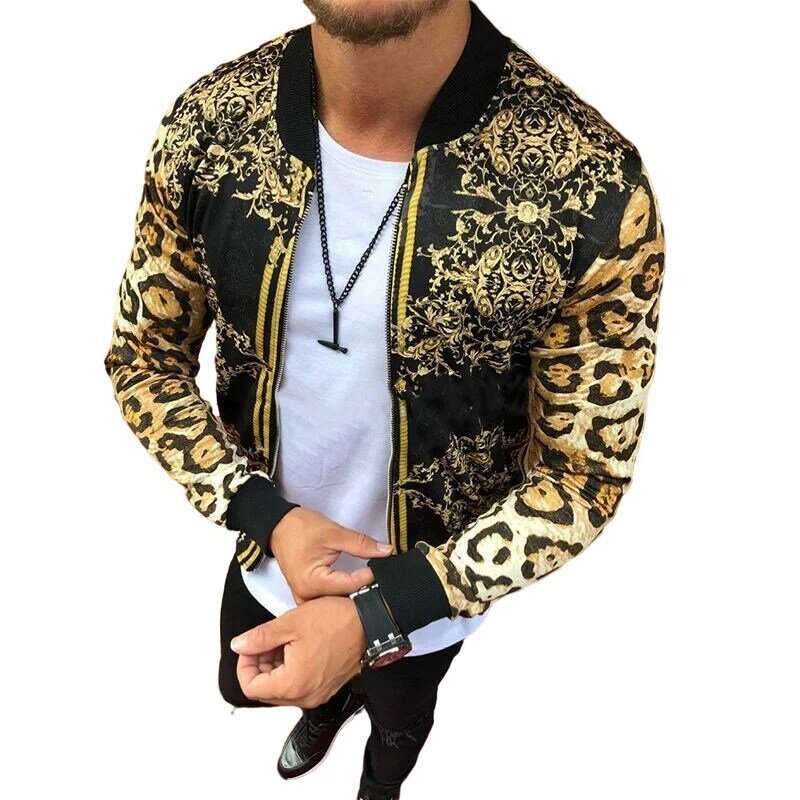 Куртка мужская облегающая на молнии, с леопардовым принтом, весна-осень 2022