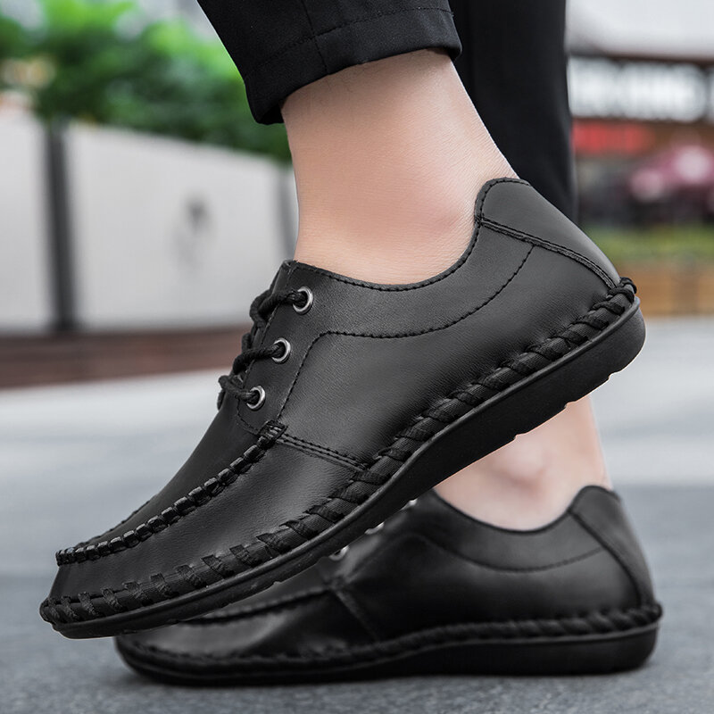 Leather Mens shoes Luxury Brand 2021 Fashion Handmade Moccasins Men Casual Shoes lace up handmade Black Men's Boat Shoes