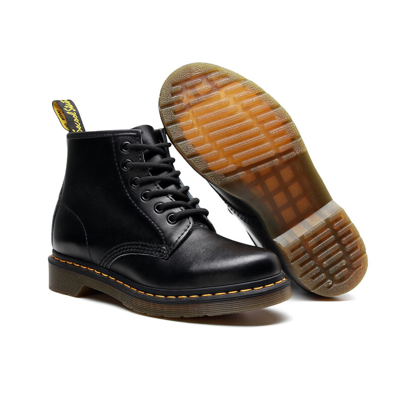 Botas Martin de cuero de vaca Real para hombre y mujer, zapatos de trabajo a la moda, botines Unisex, color negro, para otoño