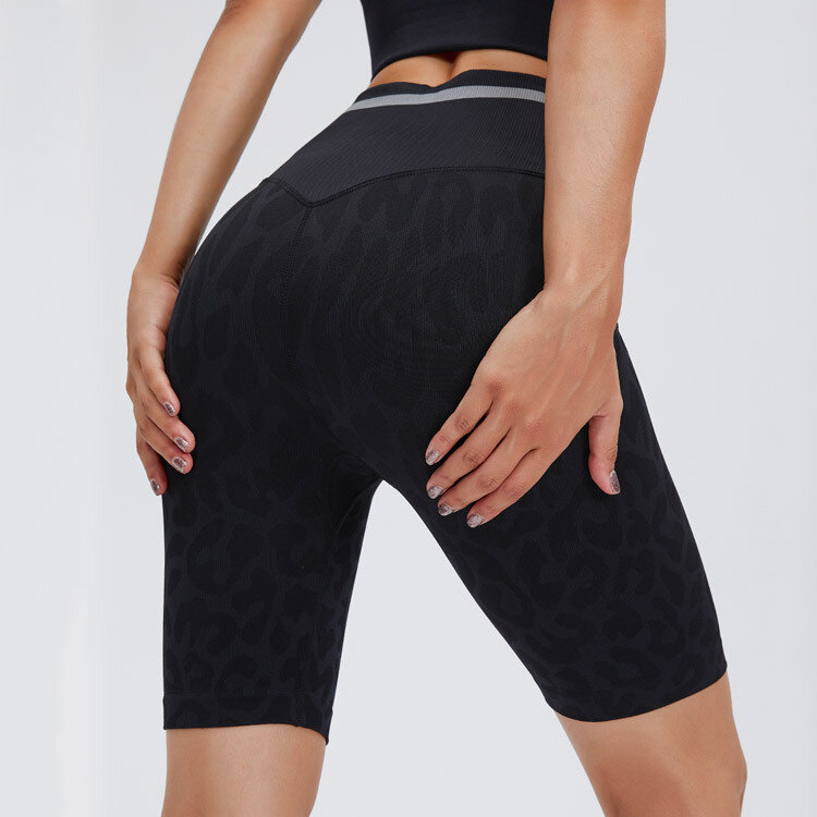 Pantalon de Yoga sans couture pour femmes, collant de sport imprimé léopard, extensible, taille haute, longueur aux genoux