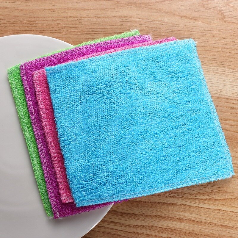 แพ็ค Anti-Grease ไม้ไผ่ผ้าเช็ดตัวซักผ้าห้องครัว Magic Scouring Pad Rags