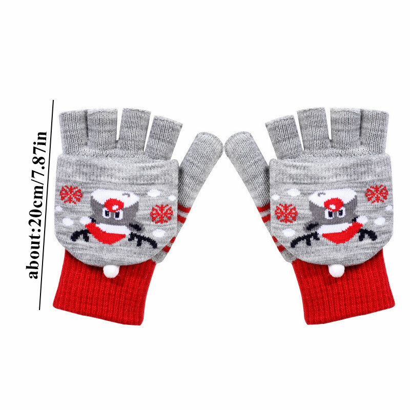Теплые перчатки без пальцев для девушек и женщин, рождественские перчатки с рисунком Санта-Клауса, женские перчатки, вязаные перчатки с откидной крышкой