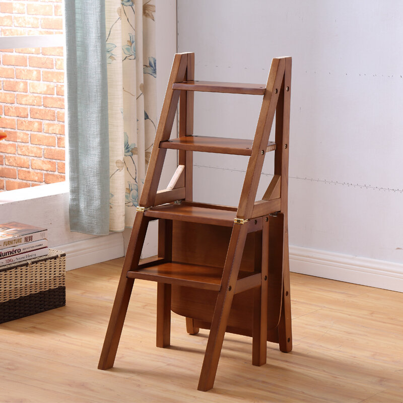 Escalera de biblioteca plegable de madera, silla de cocina, muebles, escalera Convertible para la escuela, taburete de paso Natural/Miel/marrón