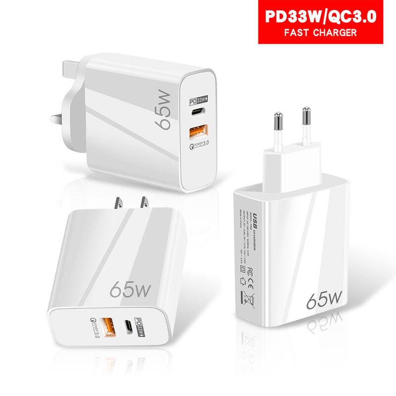 PD 65W USB Type C Charger Fast Phone Chargers with QC 3.0 Portable For iPhone 13 12 Pro Max Xiaomi Quick Charge USB-C Charger