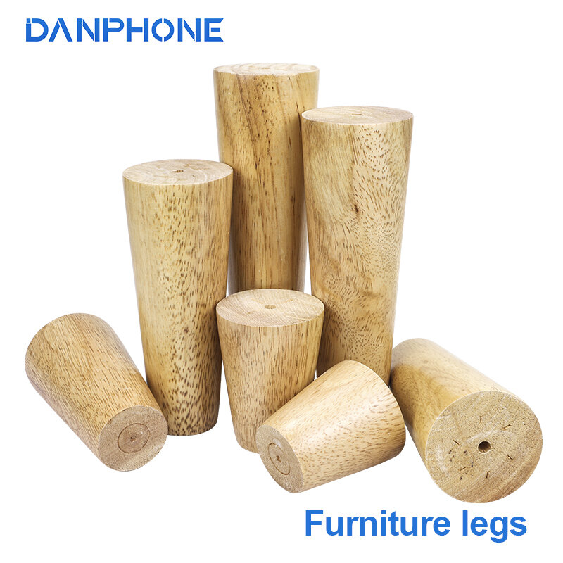 DANPHONE 4Pcs Height 6-25cm Solid Wood Furniture Legs,Vertical / Inclined Cone Sofa Bed Cabinet Table and Chair Replacement Feet