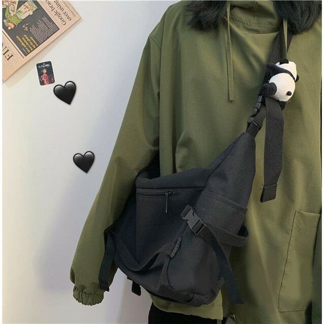 ใหม่2021 Harajuku Diablo พัดลมผ้าใบกระเป๋าสำหรับหญิง All-Match นักเรียนสีทึบ One-Shoulder Cross-กระเป๋า