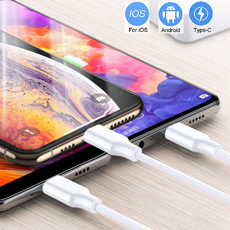 3 in 1 Faster Charger Cable Iphone Usb Cable Android Fast Charging Wire Type-C Charge Wire Simultaneously Charges 3 Devices