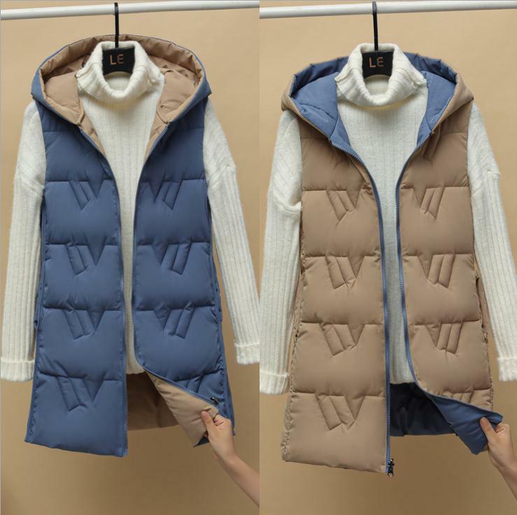 Jaqueta feminina sem mangas de dois lados, nova moda de inverno para mulheres, colete de algodão acolchoado, k1497