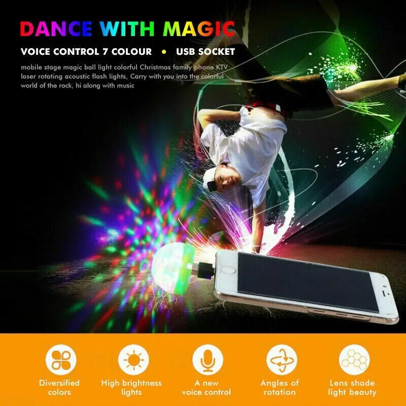 Mini USB Flowing LED Running Stage Light Effect Crystal Magic Disco Ball 4W RGB Strobe Light Disco DJ Karaoke Home Party Lights