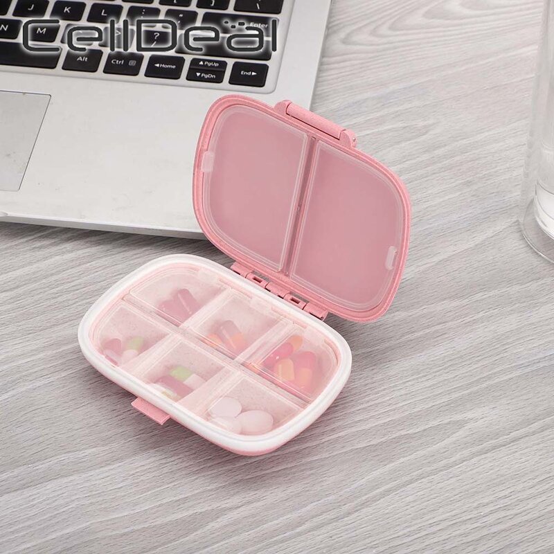 8 Grids Organizer Container For Tablets Travel Pill Box With Seal Ring Portable Mini Wheat Straw Plastic Container For Medicines