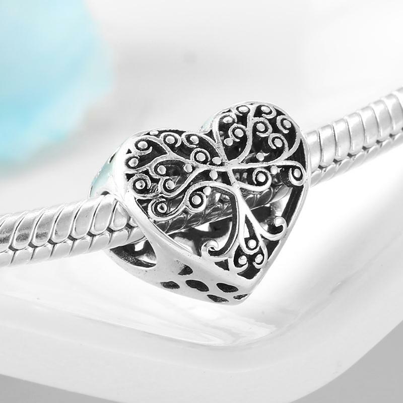 Nuovo arrivo in argento Sterling 925 cuore cavo albero genealogico perline fascino misura originale Pandora fai da te Charms bracciali creazione di gioielli