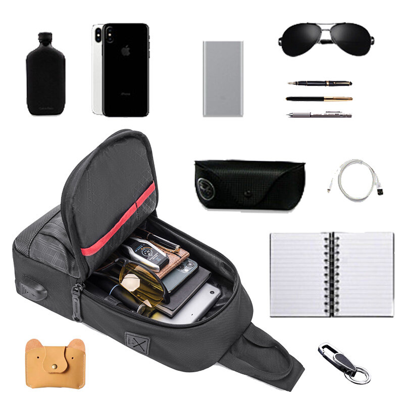 GOLOEN WOLF uomo borse antifurto per petto borsa da viaggio per telefono borsa da uomo borsa USB borsa a tracolla borse singole per uomo Plaid Design