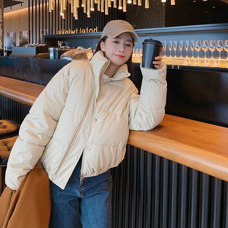 Algodão curto acolchoado jaqueta nova coreano para baixo algodão acolchoado jaqueta curta estudante solto 2021 inverno com capuz lavar livre algodão feminino