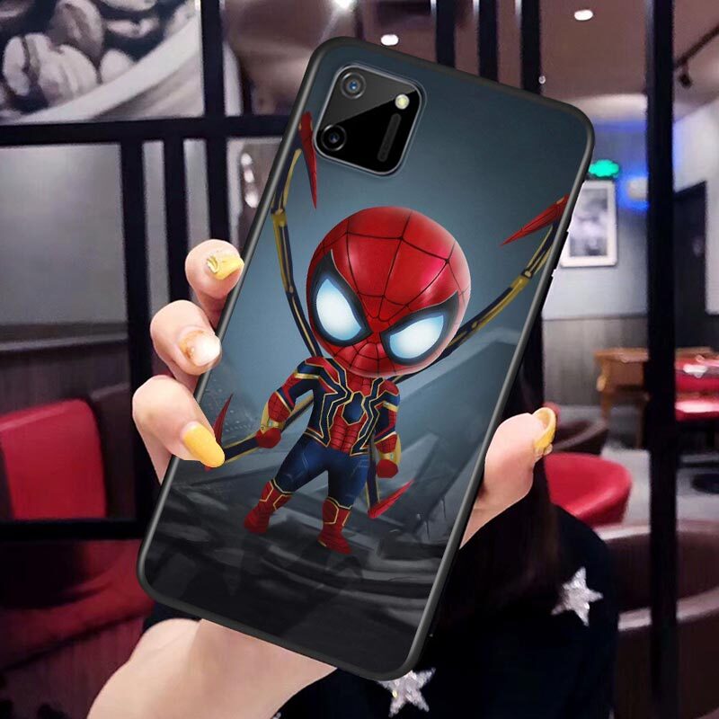 Marvel Cute Spiderman para OPPO Realme Narzo 20 C2/3/11/12/15/17 X2 X3 X7 XT X50 Q2 Q2i V3 V5 V15 Pro, funda negra para teléfono