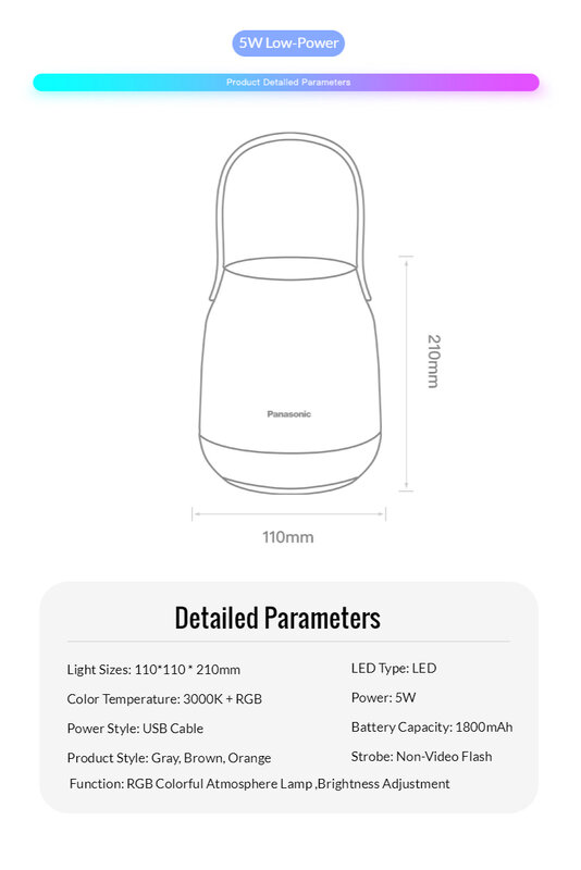 Panasonic – lampe Portable à 7 couleurs dégradées, Rechargeable par USB, idéale pour la chambre à coucher, la Table de chevet, le sommeil ou l'allaitement