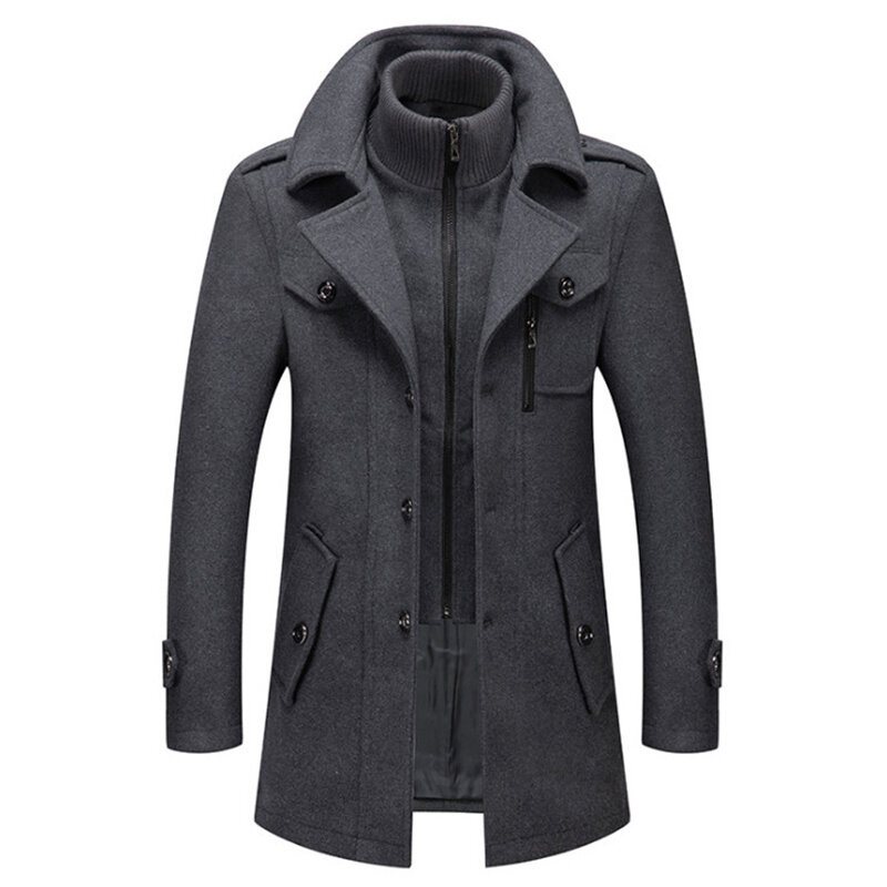 Мужское шерстяное пальто, однотонное пальто с двойным воротником, устойчивое к холоду, повседневное пальто для осени и зимы