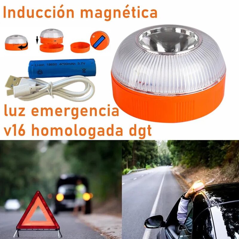 Lumière d'urgence pour voiture, feu stroboscopique à Induction magnétique Rechargeable, conforme à la norme dgt v16